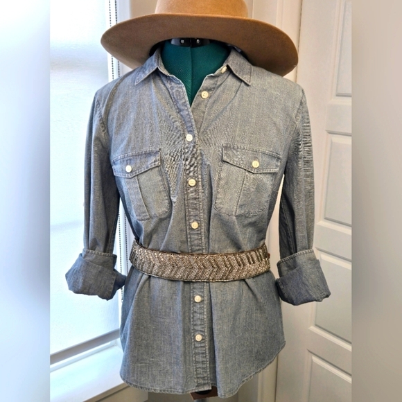 VINTAGE ABERCROMBIE & FITCH BROWN LEATHER BELT SILVER BEADS SPARKLE WOMEN XS/S - Picture 1 of 13